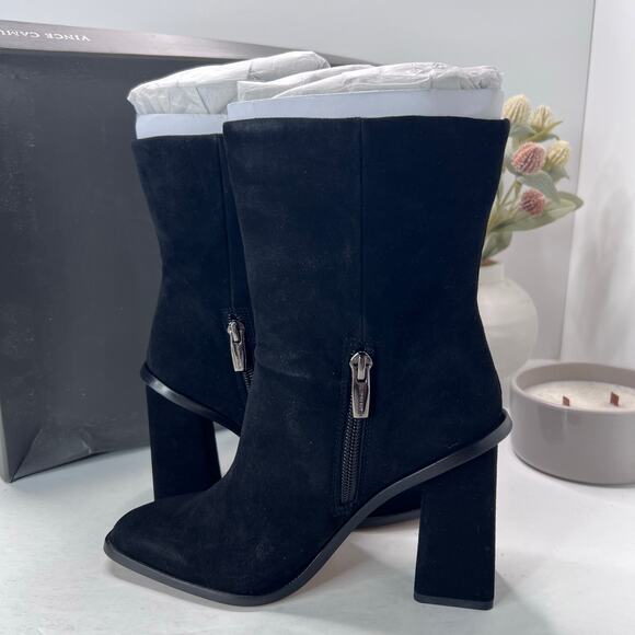 Vince Camuto Dantania Suede Chunky Block Heeled Boot Black Women's 6.5M/37 NWB - Picture 6 of 10